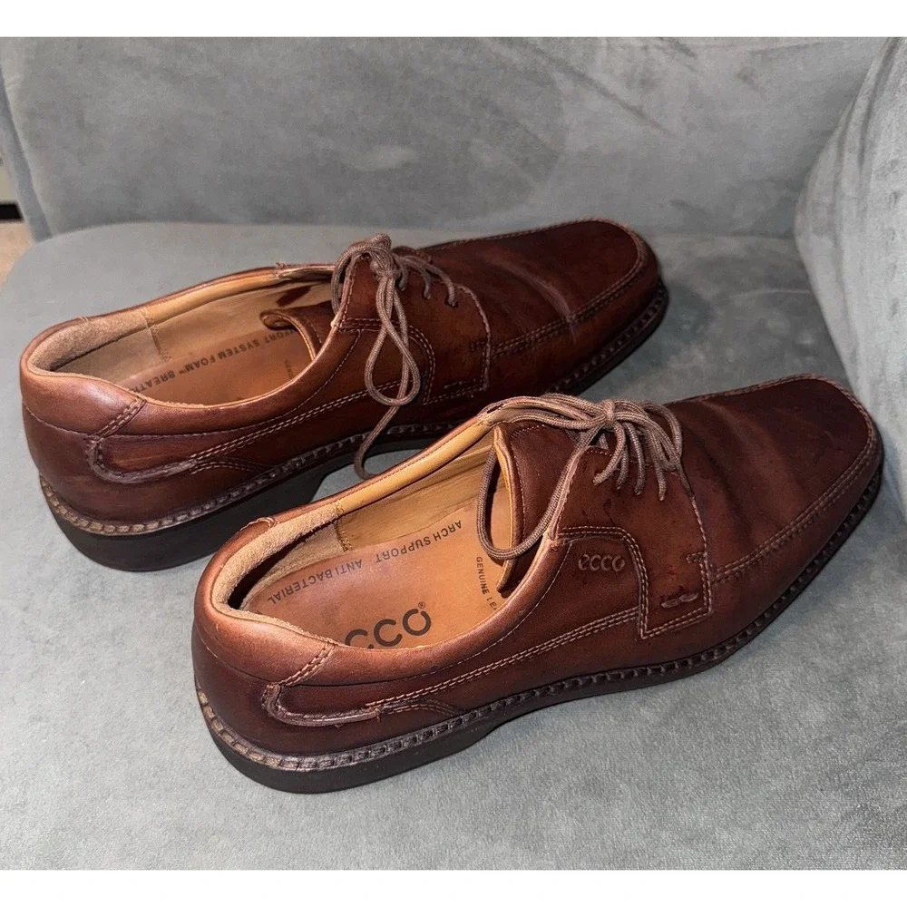 ECCO‎ Brown Oxfords Shoes Mens Size 47 Formal Dress Leather Fancy Lace Up